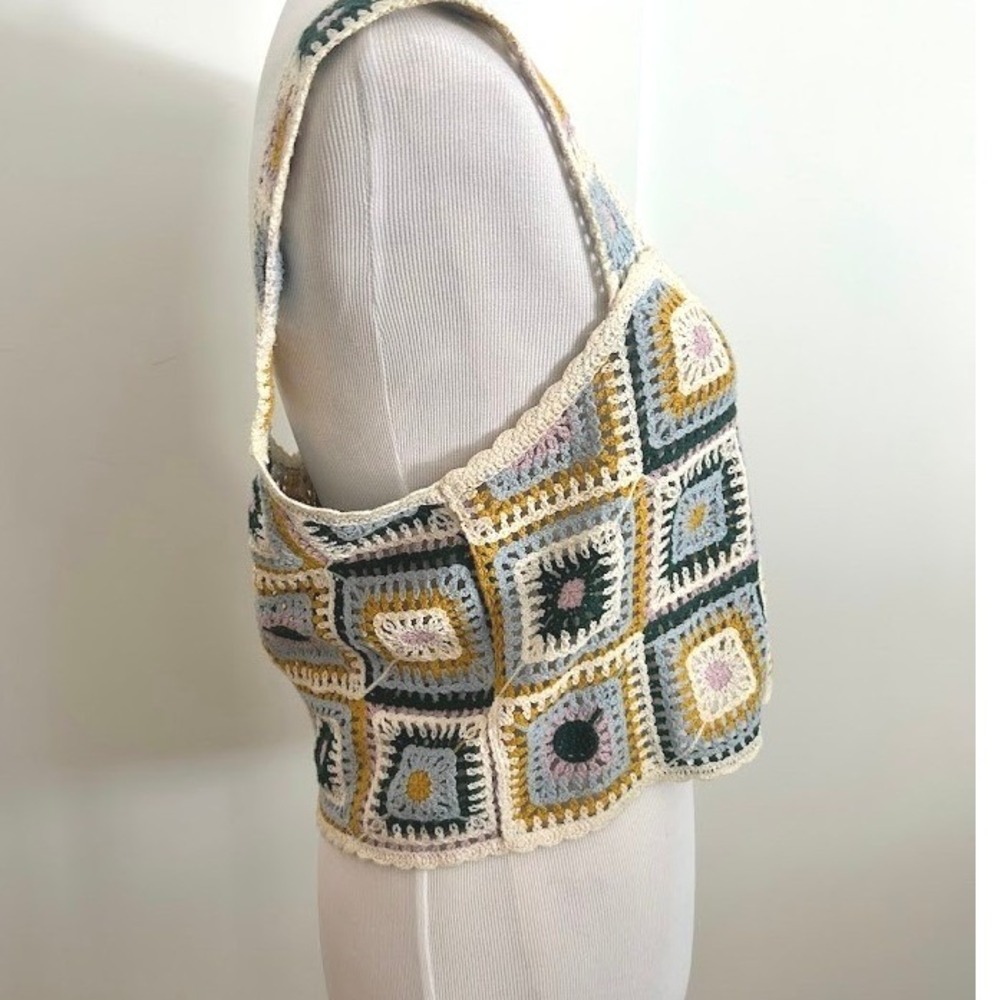 Boho Crochet Crop Top Square Patchwork Sleeveless… - image 2